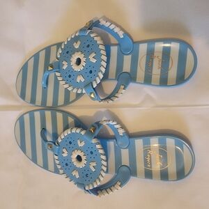 Jack Rogers Blue and White Sandals with Flower Embellishment
